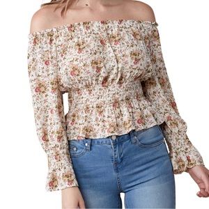 Floral Off-Shoulder Smocked Waist Blouse